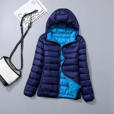 Street Wave Hooded Down Jacket For Women Lightweight Warm Winter Coat 80 Percent Duck Down
