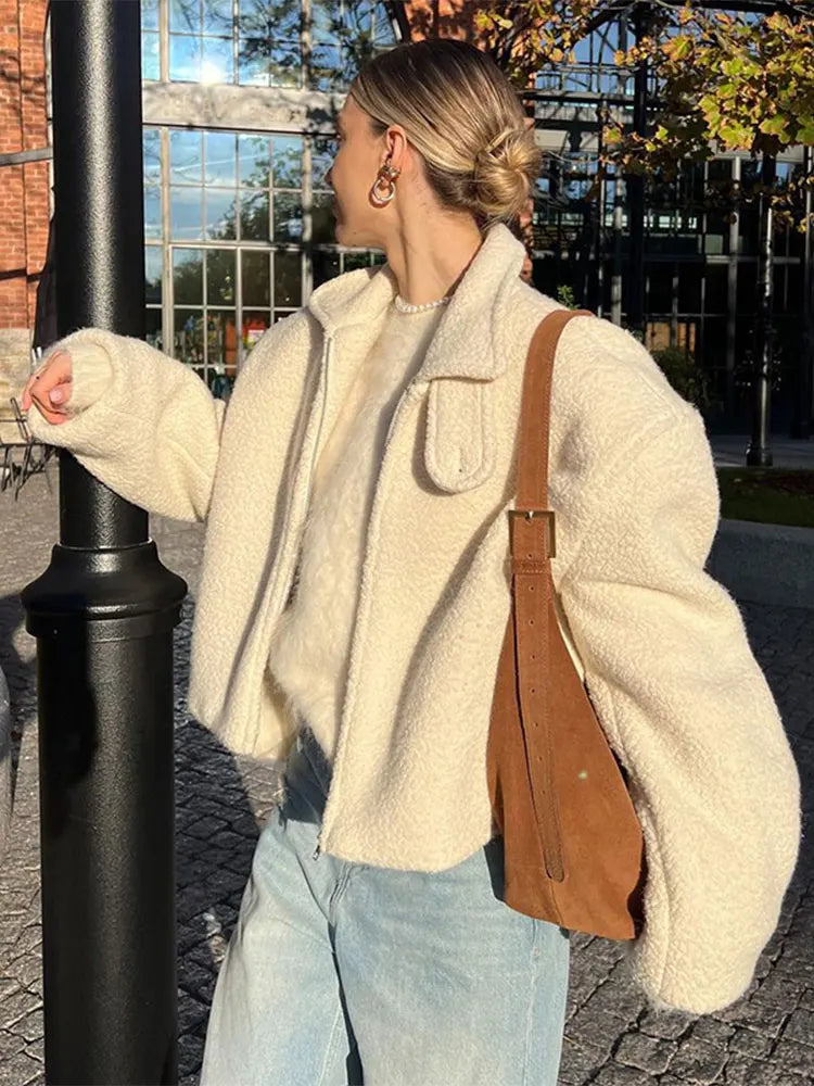 Street Wave Short Zip Jacket With Lapel Collar For Women Chic Versatile Outerwear