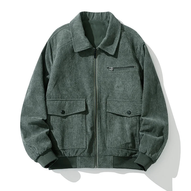 Street-Wave Silk Lined Premium Corduroy Jacket For Men With Front Zip And Three Pockets All Season