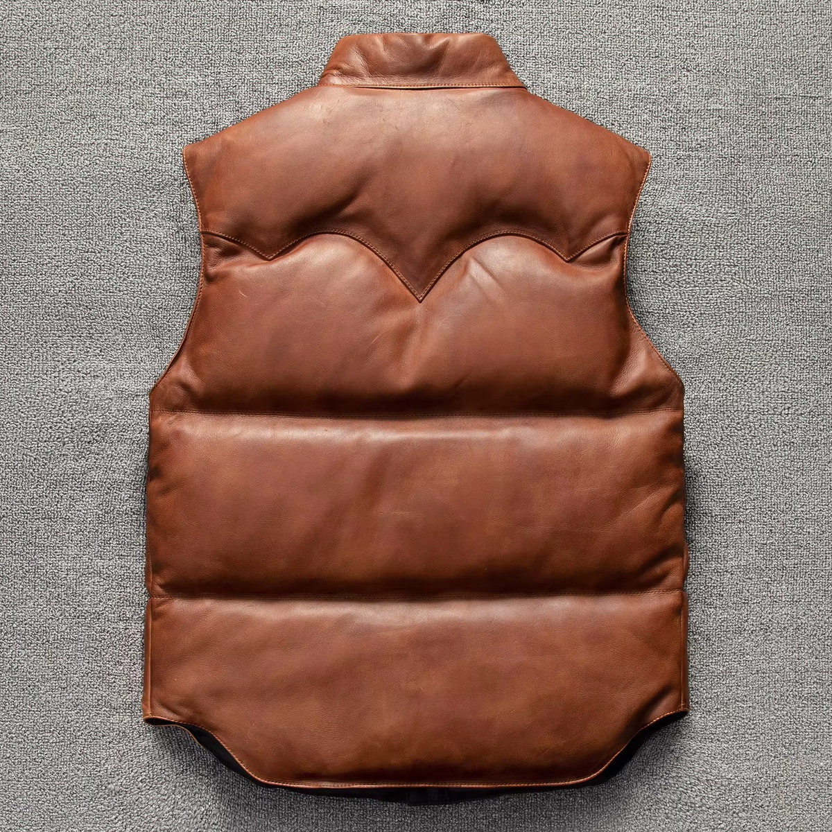 Mens Real Quilted Brown Leather Biker Vest