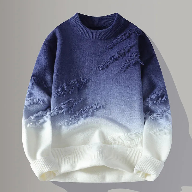 Street-Wave Nuvair Gradient Knit Sweater For Men With Ombre Fade And Distressed Texturing