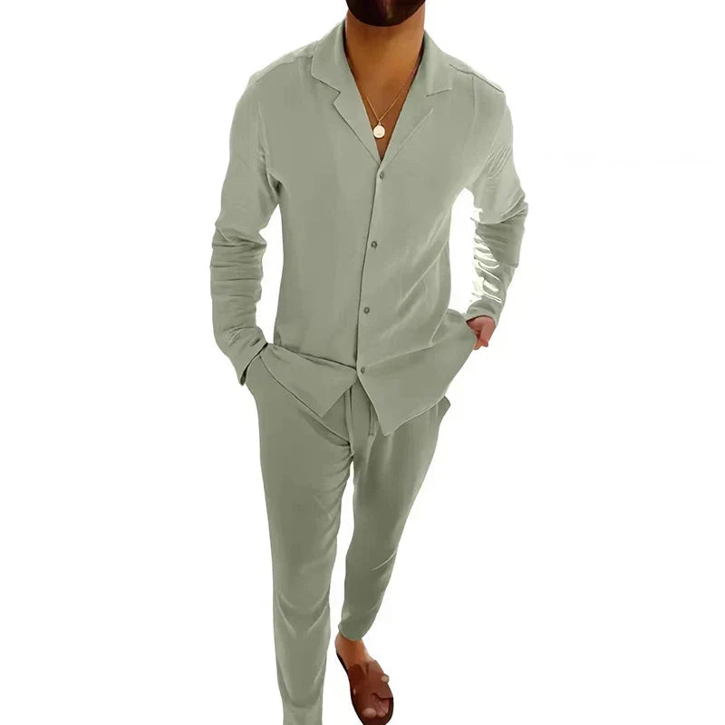 Street Wave Mens Linen Suit Set Breathable Lightweight Summer Outfit For Smart Casual Style