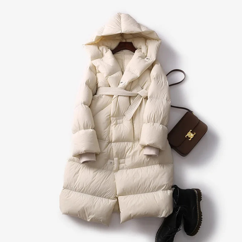 Street-Wave Women's Hooded Long Puffer Coat For Winter Warmth And Cozy Comfort For Everyday Outdoors