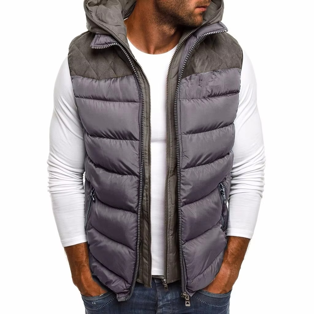 Street-Wave Men's Hooded Winter Sleeveless Puffer Vest With Embroidery Warm Zip Up Quilted Jacket