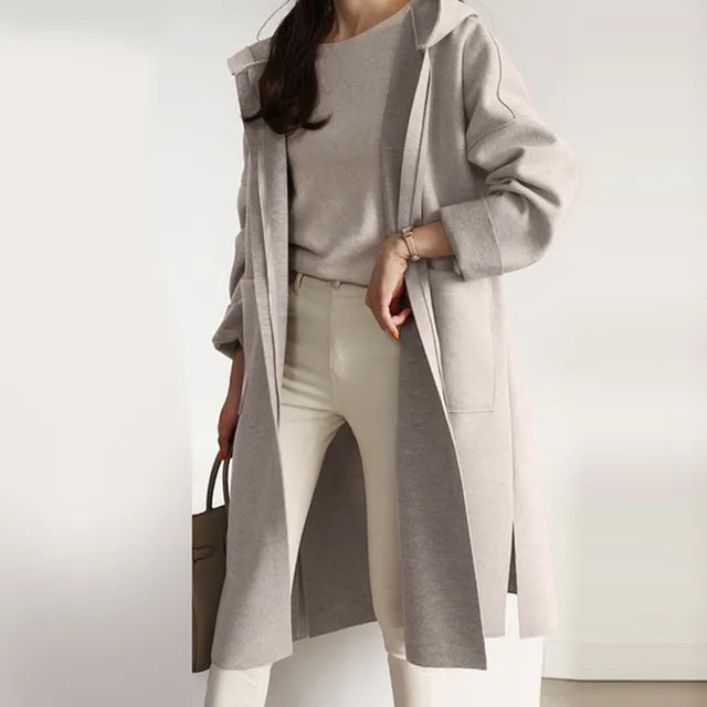 Street Wave Hooded Wool Coat For Women With Elegant Soft Fabric And Chic Citywear