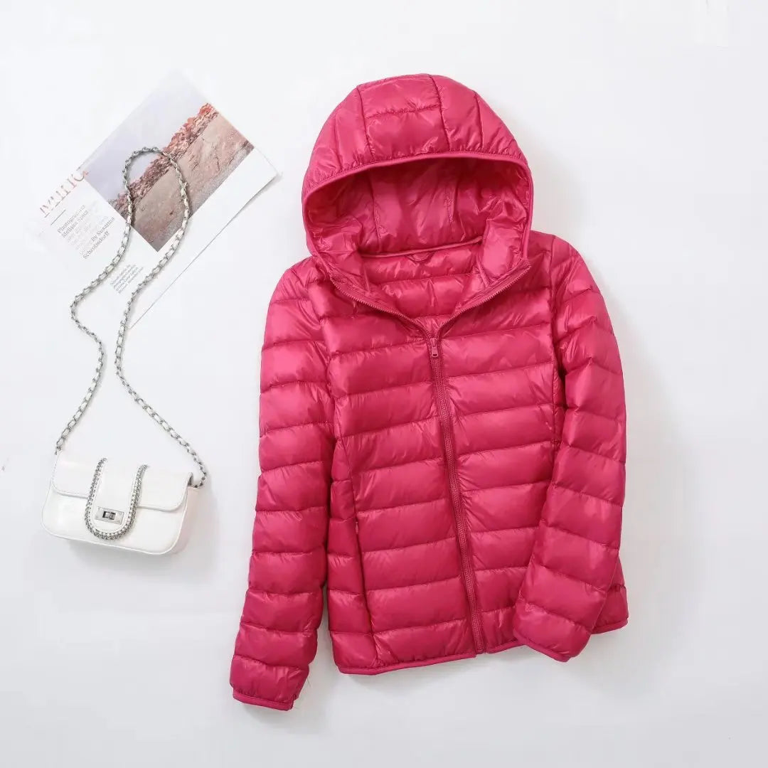 Street Wave Hooded Down Jacket For Women Lightweight Warm Winter Coat 80 Percent Duck Down