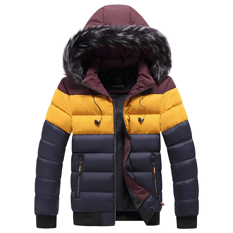 Streetwave Thermal Winter Parka For Men With Faux Fur Hood Colorblock Insulated Coat