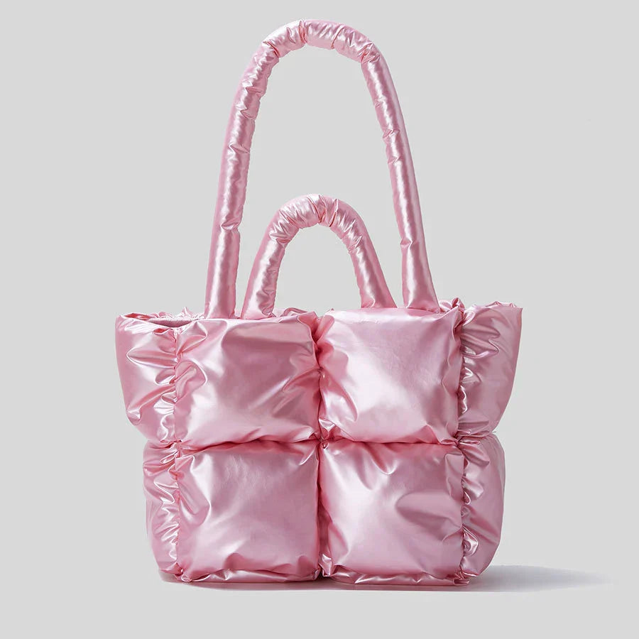 Street-Wave Avigail Quilted Puffer Tote - Chic Compact Mini Bag With Plush Puffer Texture