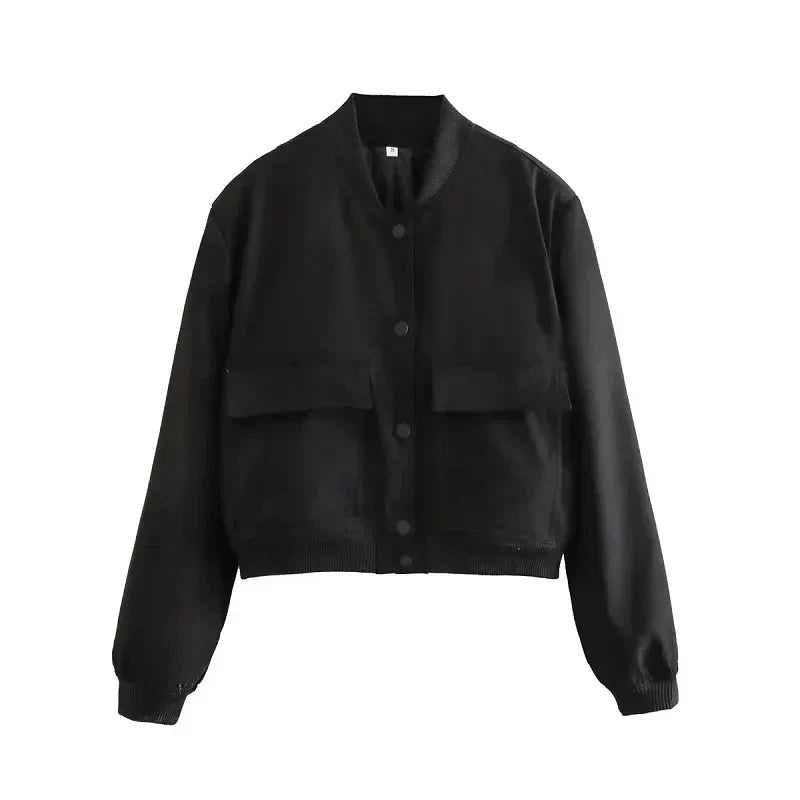 Street-Wave Effortless Womens Casual Bomber Jacket With Pockets