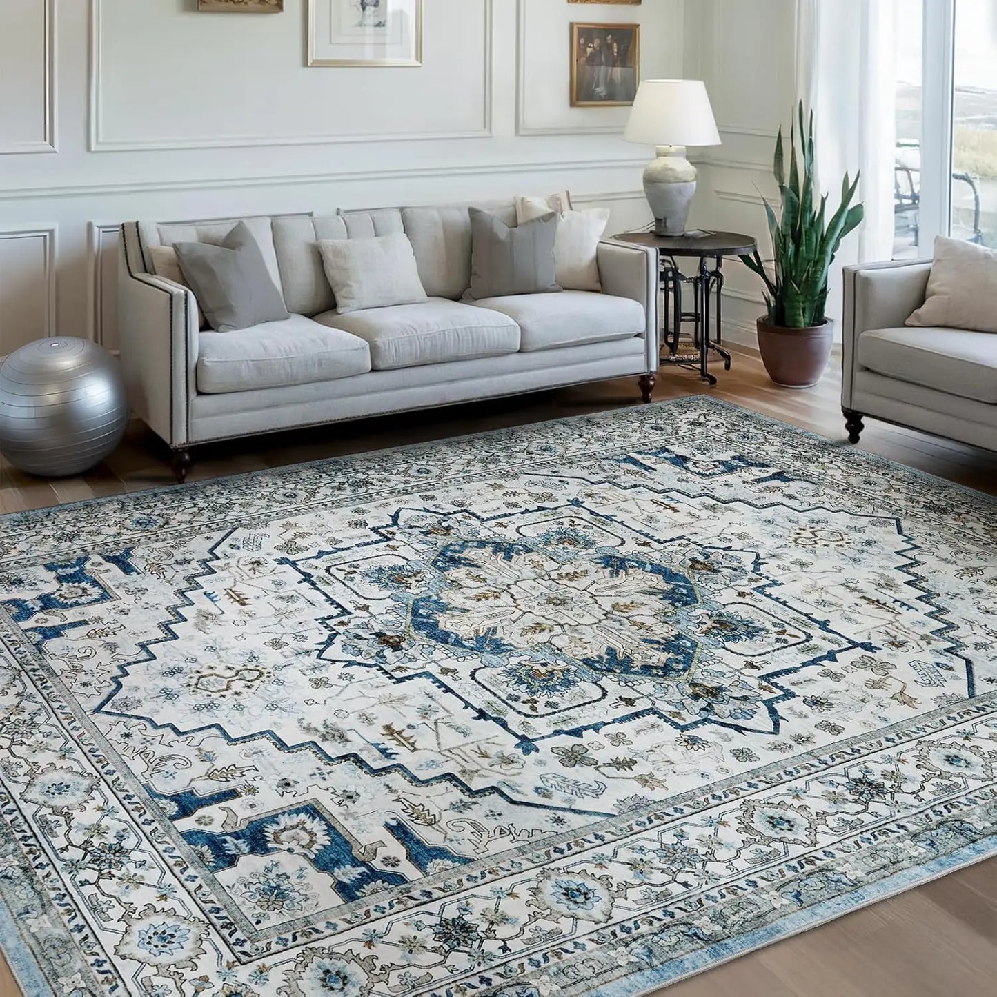 Persian Pattern Rug Blue Non Slip Floor Mat Home Eprolo