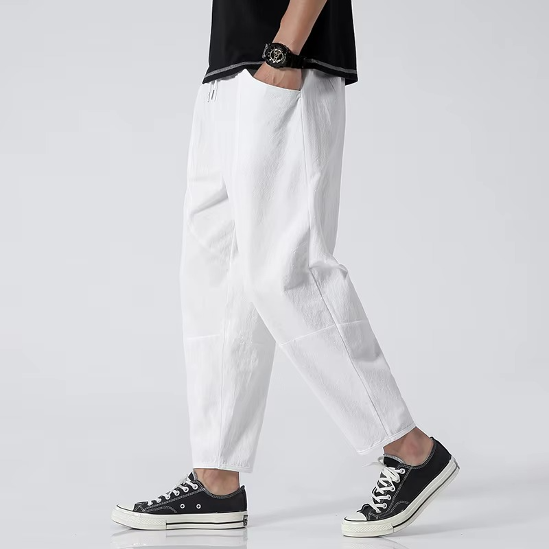 Men's 100 Percent Cotton Japanese Style Cropped Pants Loose Summer Casual Fit Up To 5XL