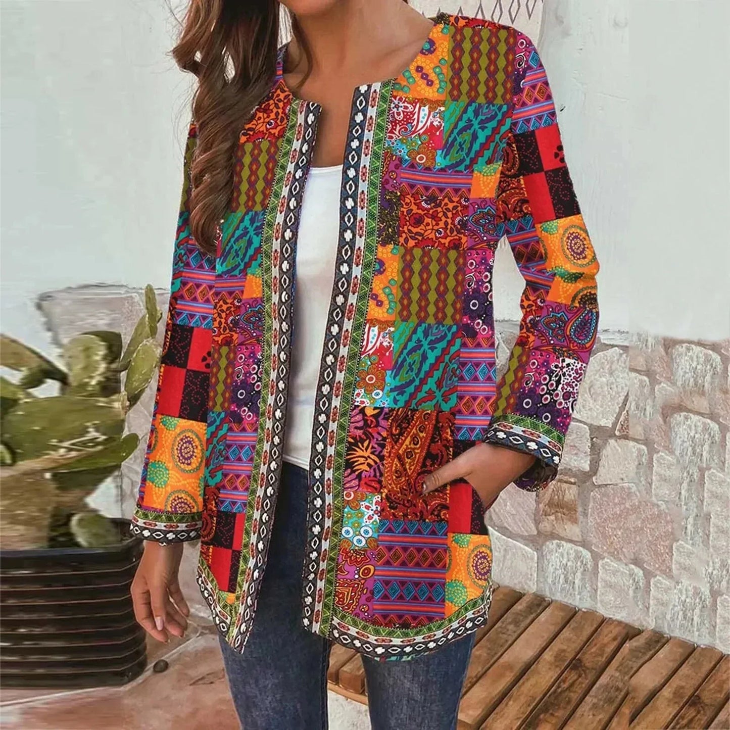 Boho Patchwork Jacket Street Wave For Women Vibrant Colorful Bohemian Outerwear For Festival Lovers