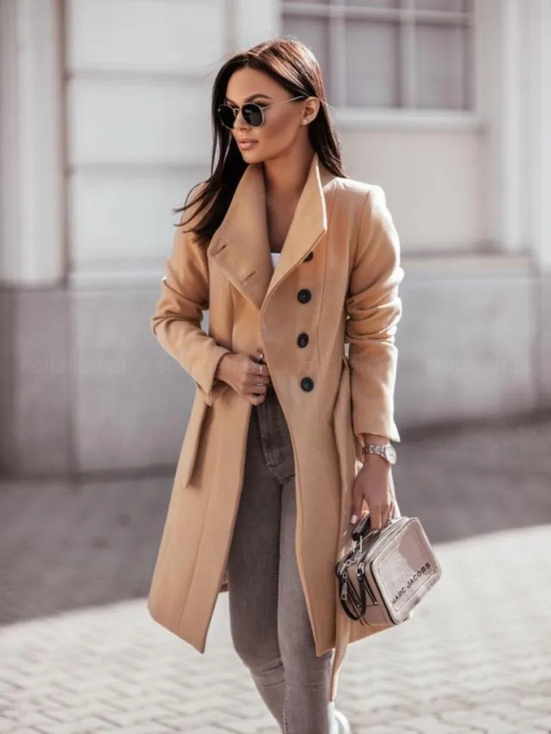 Allys Wool Coat For Women Classic Double Breasted Design Warm Luxury Outerwear For Fashionable Professionals