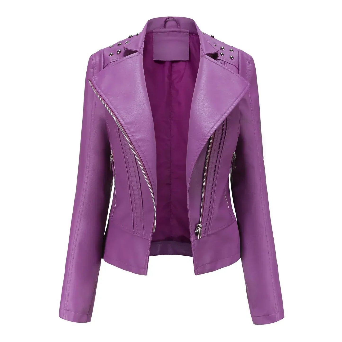 Streetwave Leather Look Jacket For Women With Studded Shoulders And Zip Cuffs Premium Style