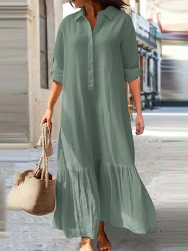 Street Wave Laura Tiered Shirt Maxi Dress For Women Breathable Cotton Versatile