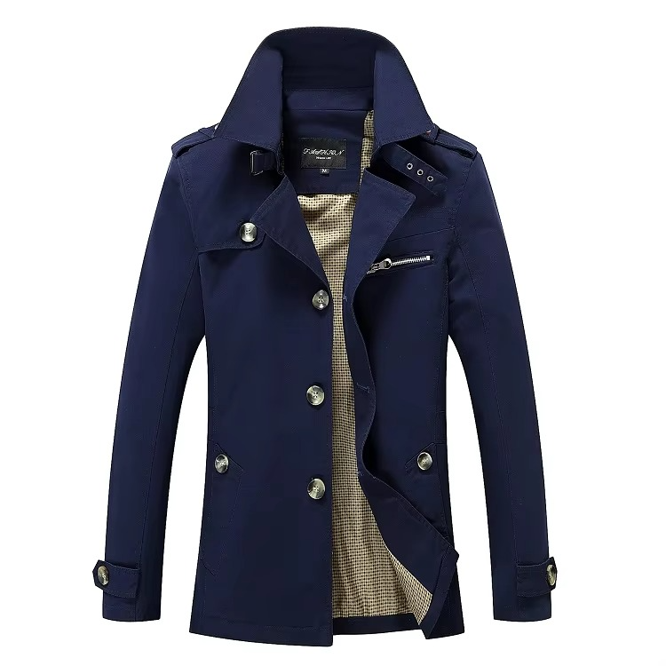 Street-Wave Mens Classic Single Breasted Trench Coat Casual Business Overcoat For All Seasons