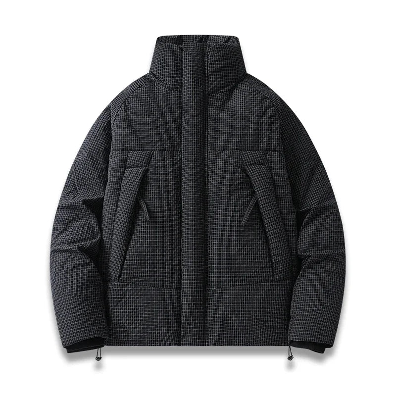 Street-Wave Subzero Quilted Parka for Men with Plaid Design Windproof Insulation and Warmth