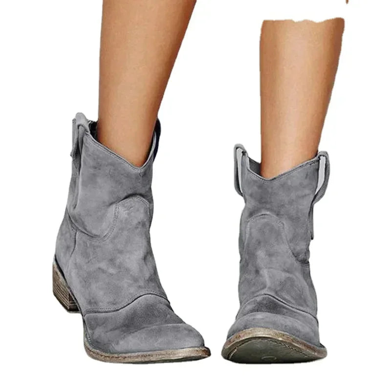 Street-wave Vintage PU Leather Ankle Boots For Women With Pointed Toe And Stacked Heel