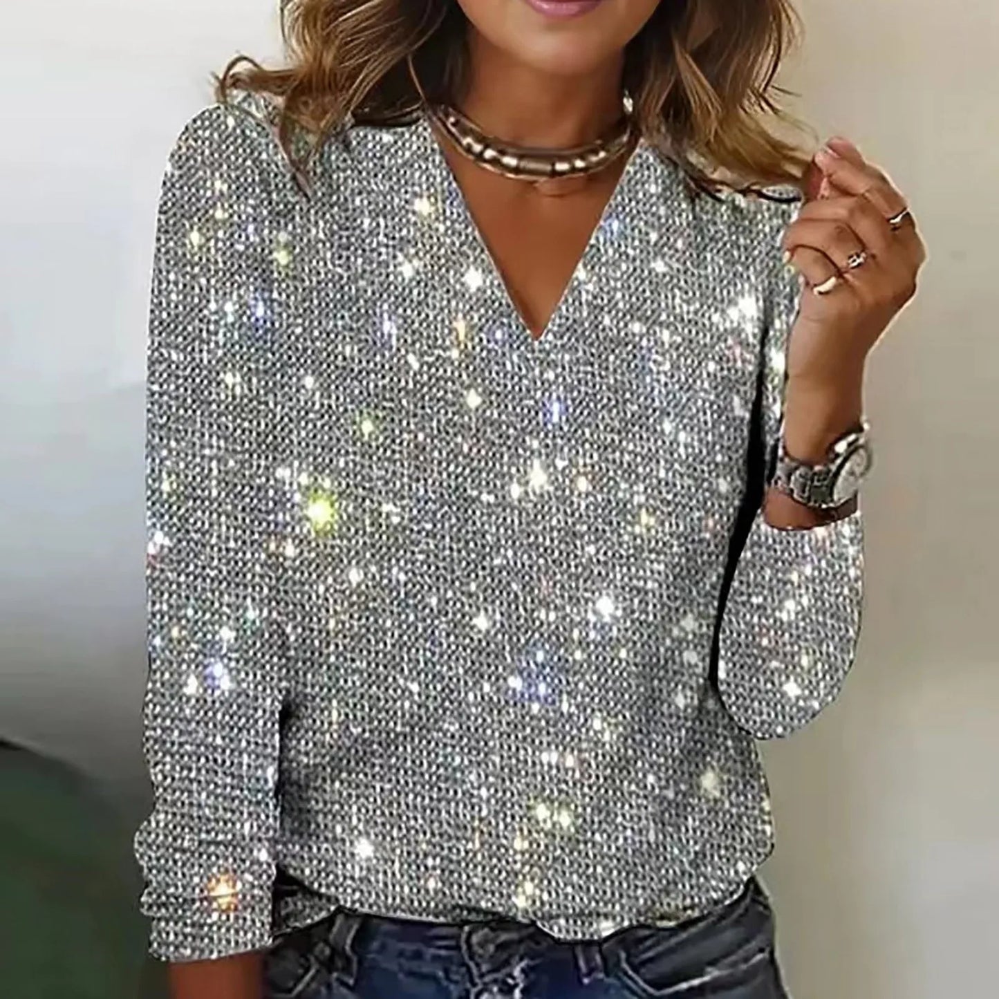 Street-wave Glimmer Blouse Shimmering Elegant Top For Women Comfortable And Versatile