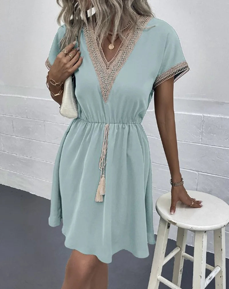 Women's Casual Boho Dress with V Neck and Flowy Design