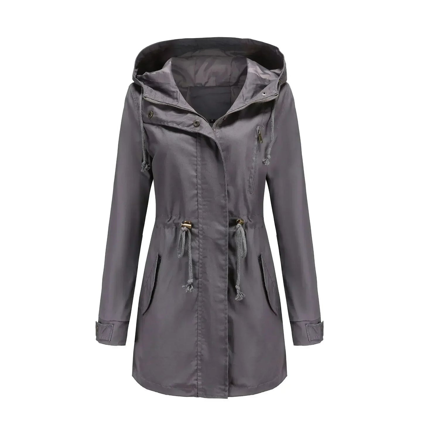Street Wave Womens Casual Parka Coat With Drawstring Waist Front Zip Pockets All Season Comfort And Effortless Style