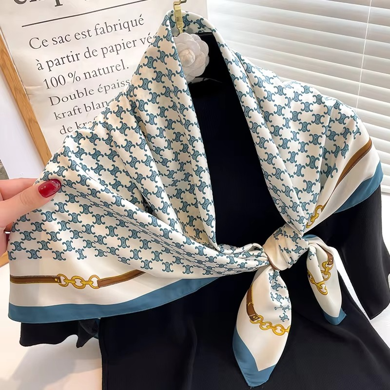 Summer Polka Dot and Stripe Silk Square Scarf for Women 35×35 Inch