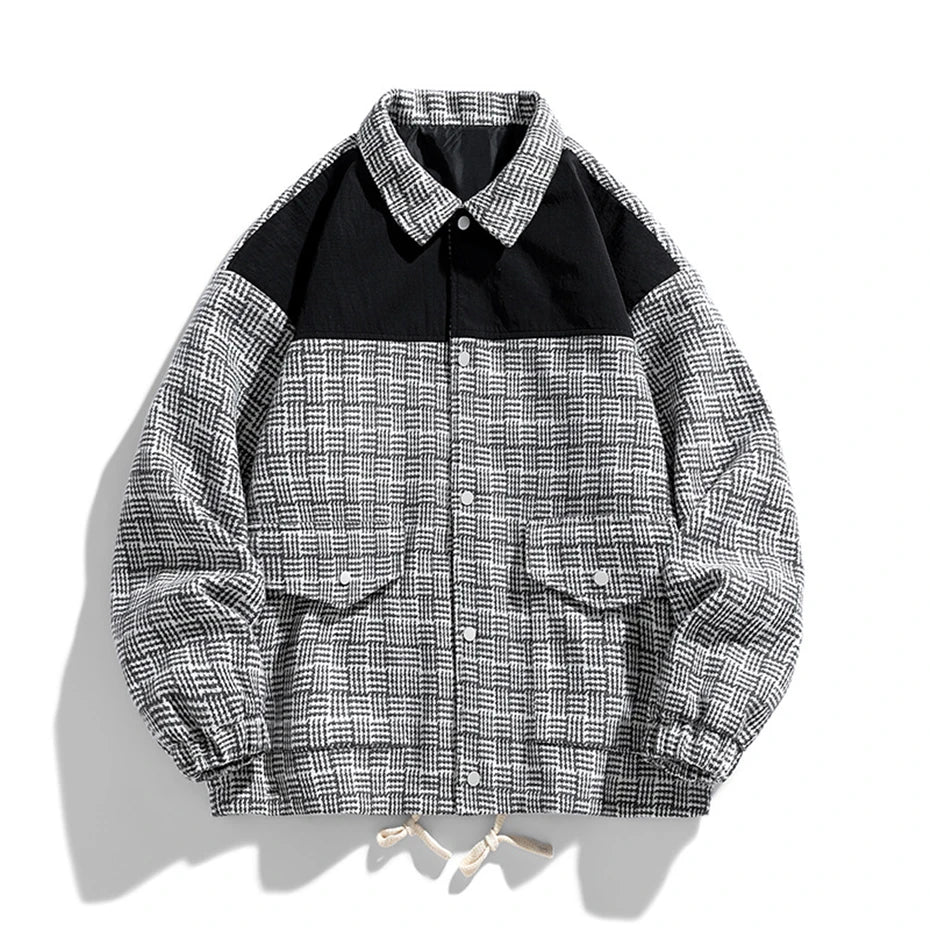 Street-Wave Houndstooth Blazer Coat With Front Buttons Cozy Warmth For Modern Women