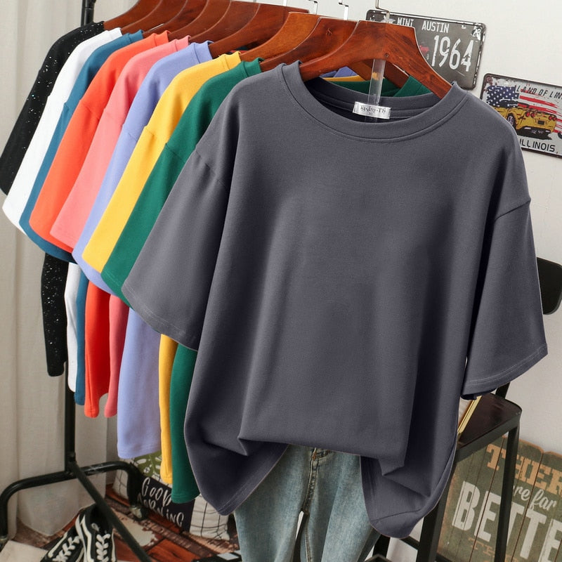 Street Wave Oversized Cotton Basic T Shirt For Women Breathable Loose Fit Casual Style