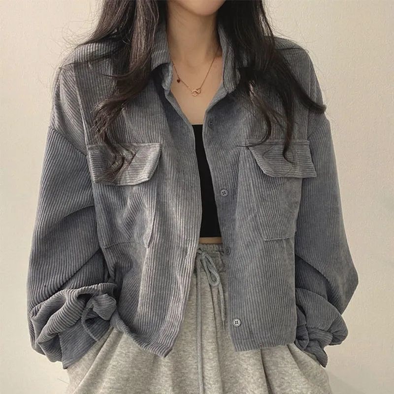 Street Wave Women's Corduroy Jacket With Oversized Fit Soft Texture For Everyday Style