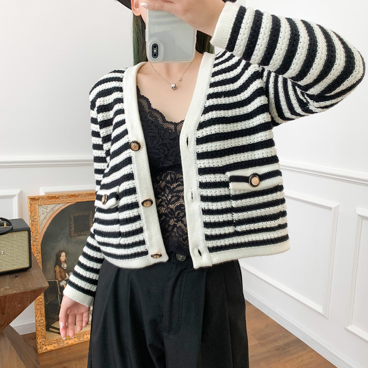 Street-Wave Striped Wool Knit Sweater For Women Waist Flattering Length Everyday Comfort