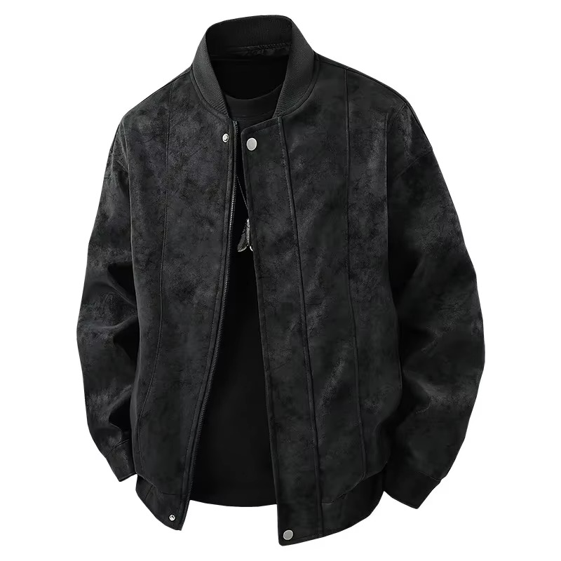 Spring 2025 Men's Lightweight Hong Kong Style Leather Jacket Casual Streetwear Bomber Coat Street-Wave