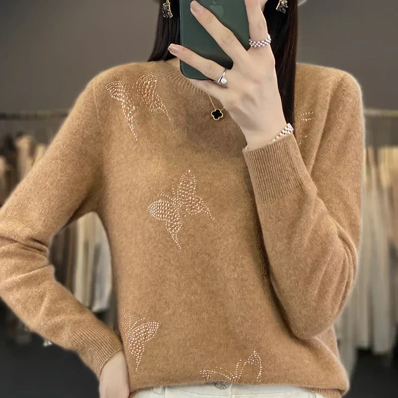 Women's Knit Sweater with Butterfly Design and Soft Texture