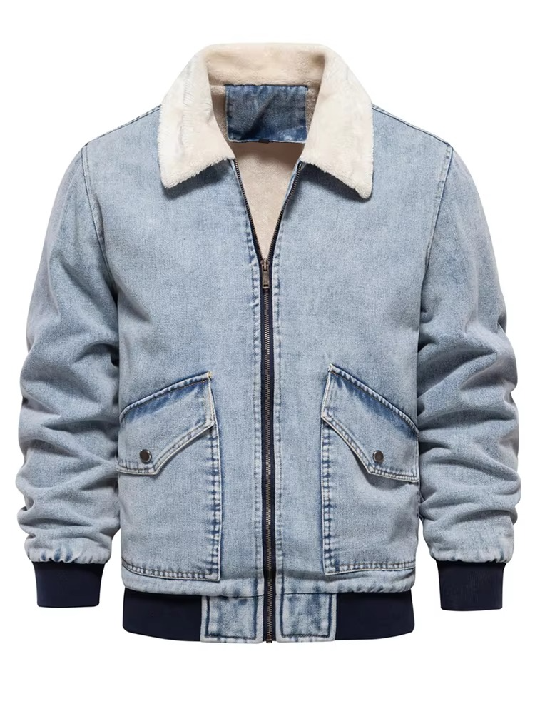 Street-Wave Men's Fleece Lined Denim Jacket With Faux Fur Collar Winter Warmth Outerwear For Men