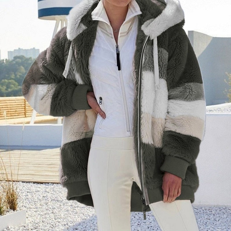 Streetwave Plush Hooded Cardigan Warm Soft Elegant For Women Cozy Chic Outerwear