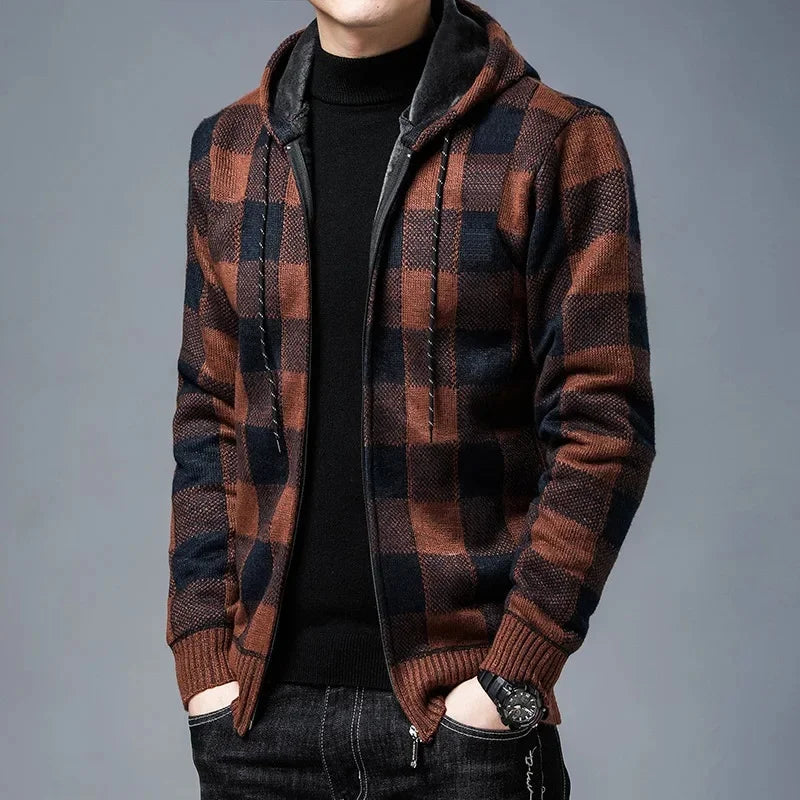 Street-Wave Hooded Plaid Jacket For Men Comfortable Versatile Everyday Coat For All Seasons