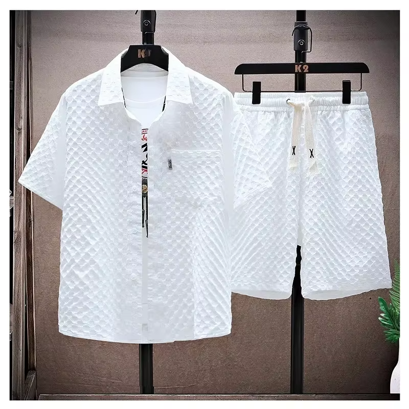 Men's Ice Silk Summer Two-Piece Sports Set Lightweight Short Sleeve Tee and Shorts by Street-Wave