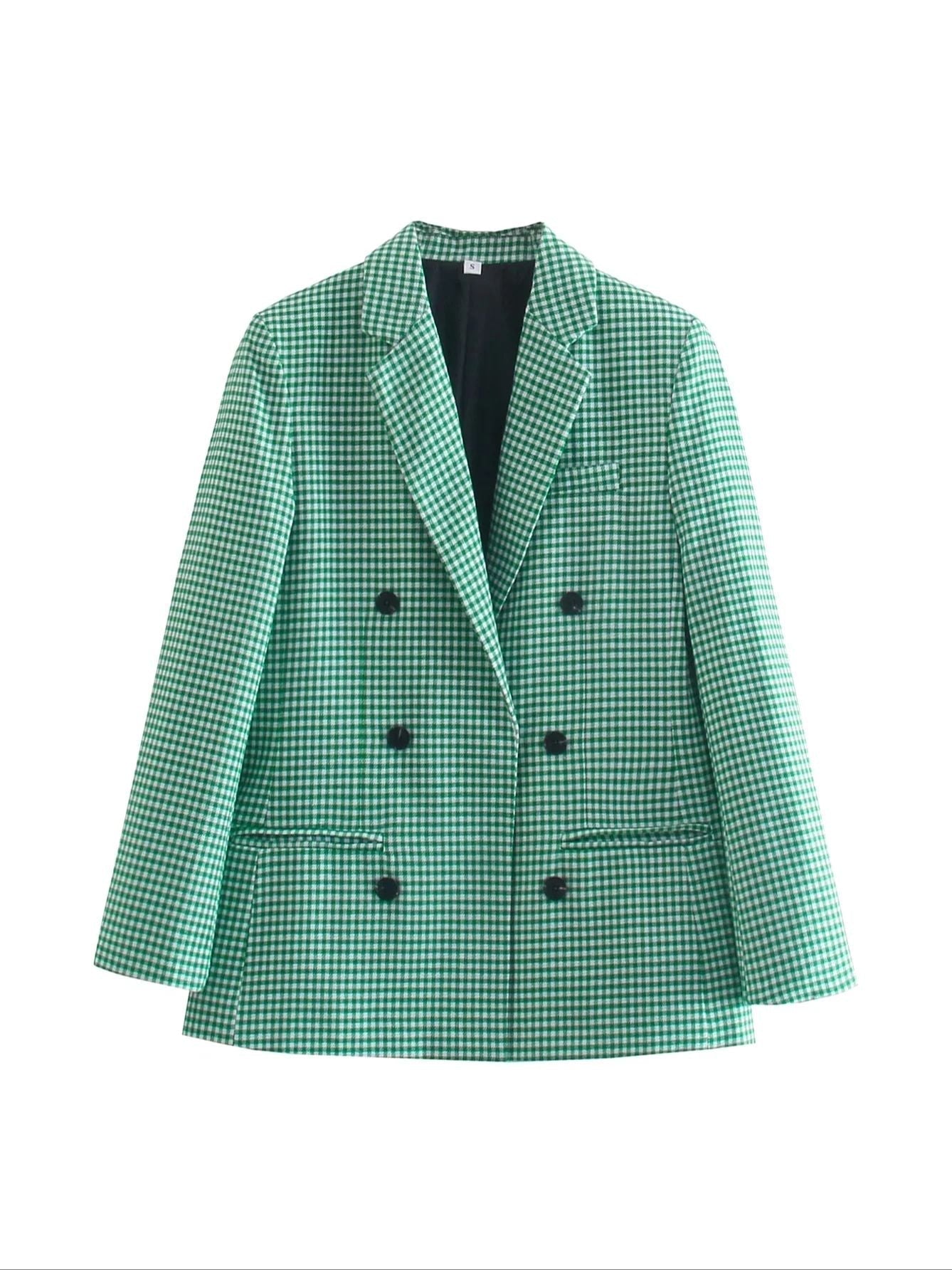 Street-wave Plaid Blazer For Women Breathable Cotton Poly Blend All Night Comfort Elegant Chic