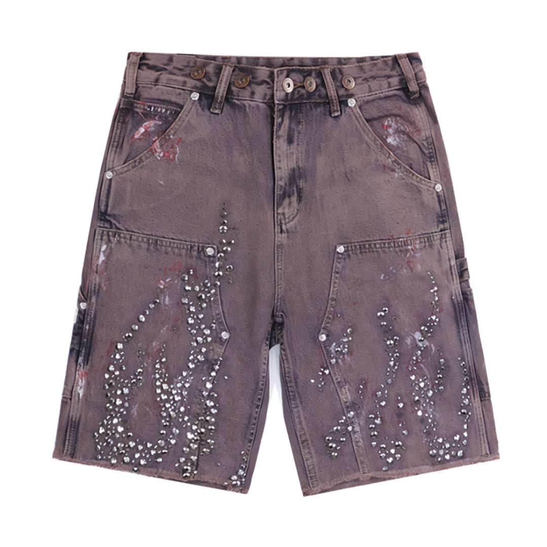 Flame Studded Denim Shorts
