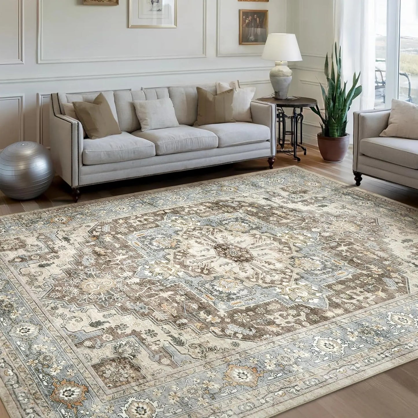 Persian Pattern Rug Blue Non Slip Floor Mat Home Eprolo