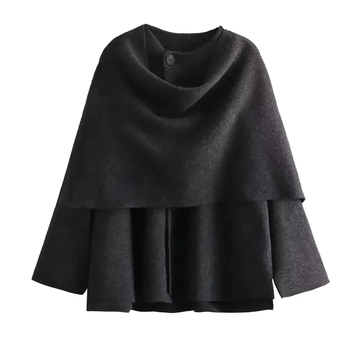 Street-Wave Cozy Coat With Integrated Scarf For Women, Warm Elegant Asymmetric Design With Single Button Closure