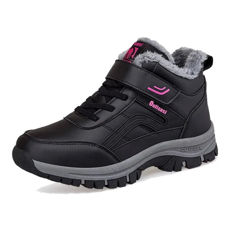 Street-Wave Unisex Waterproof Leather Ankle Snow Boots With Plush Lining Warm All-Weather Winter Boot