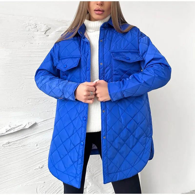 Street Wave Quilted Jacket With Snap Buttons Classic Warm Padded Coat For Women Everyday