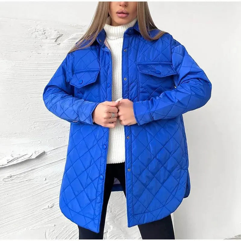 Street-Wave Quilted Jacket With Button Closure And Large Pockets For Autumn Comfort And Style For Women