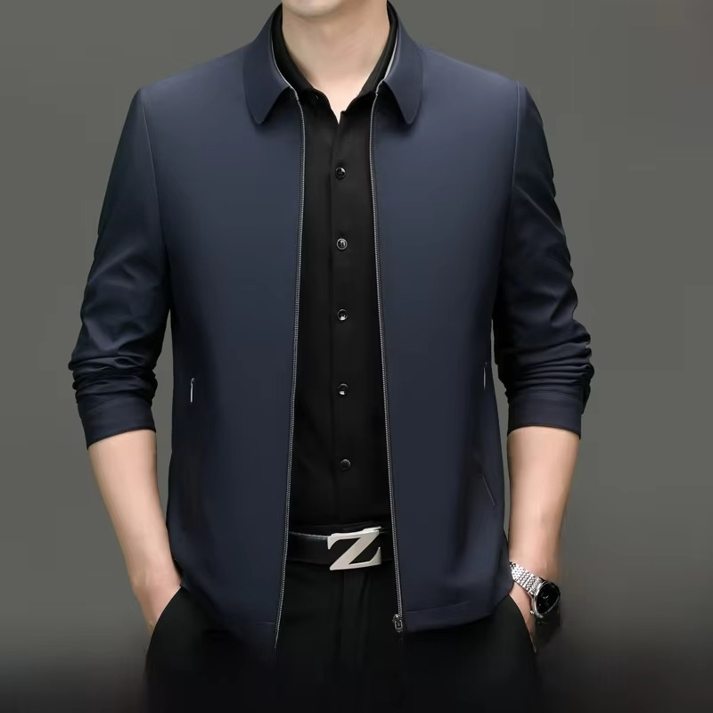 Street-Wave Mens Silk Blend Jacket Loose Fit With Straight Hemline For Effortless Polished Style