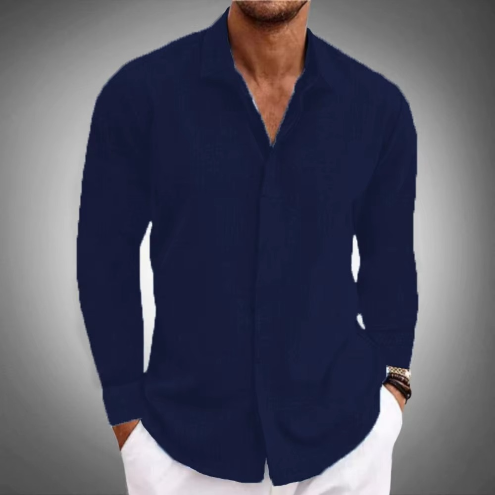 Street-Wave Men's Solid Color Linen Long Sleeve Button Down Shirt For Everyday Casual Wear