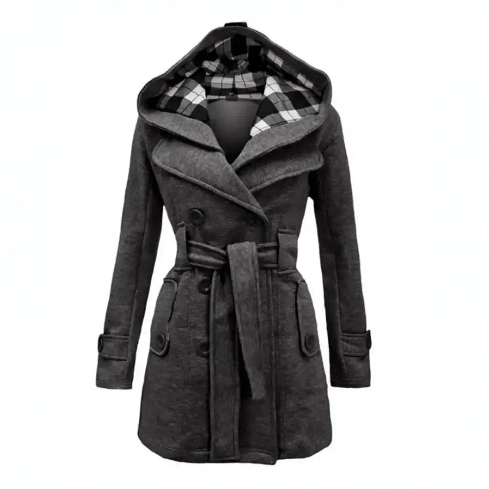 Street Wave Hooded Plaid Wool Coat For Women With Belted Style And Cozy Warmth Timeless Chic