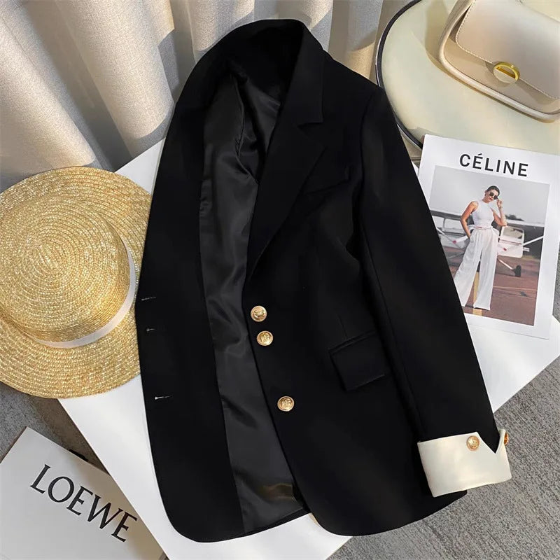 Isla Single-Breasted Blazer | Gold-Tone Buttons Hip-Length Blazer