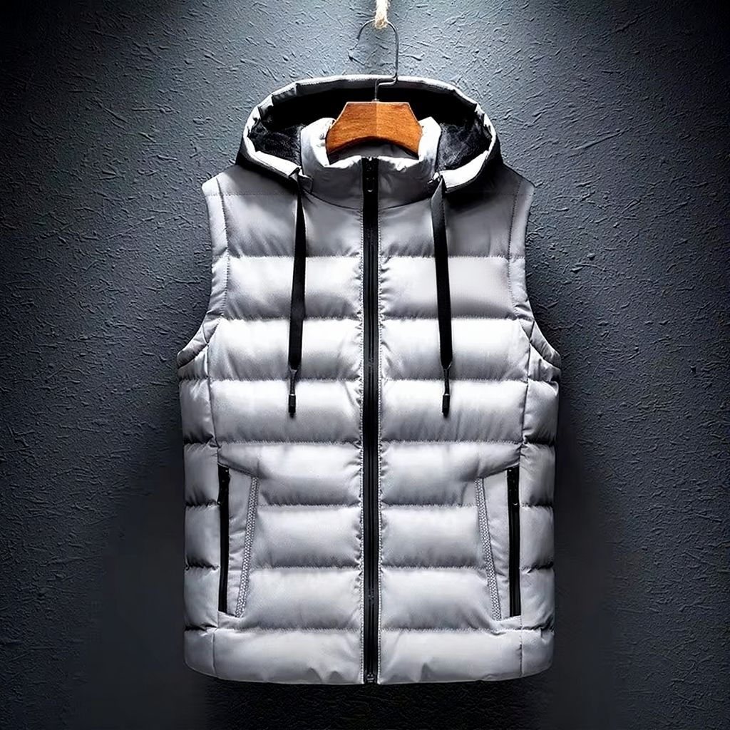 Street-Wave Men's Hooded Sleeveless Cotton Padded Vest Casual Zipper Waistcoat Plus Size Up To 6XL