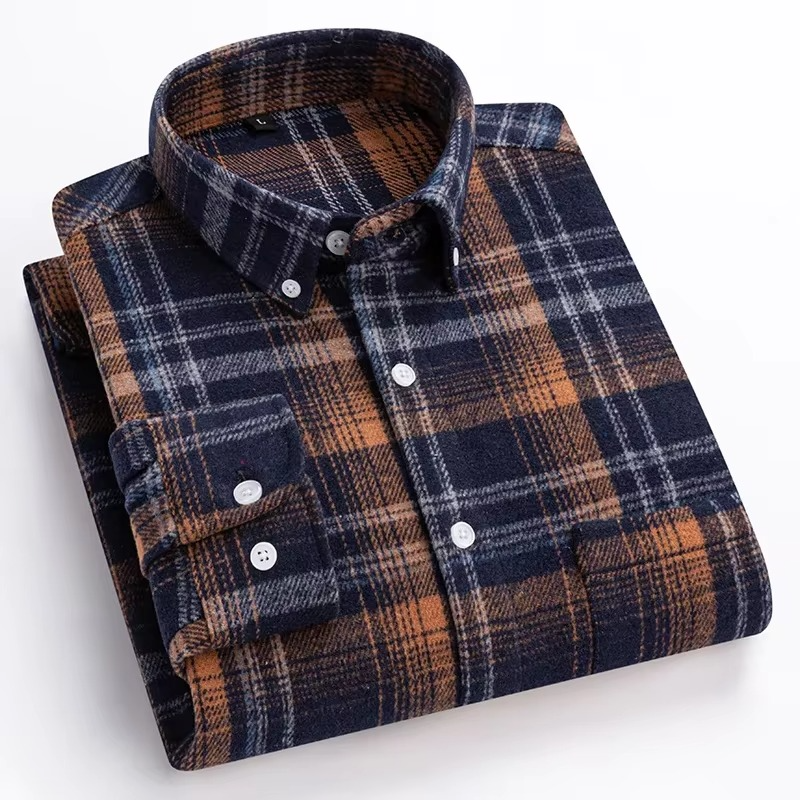 Street-Wave Men's Plus Size Plaid Long Sleeve Shirt 7XL 100 Percent Cotton with Single Chest Pocket