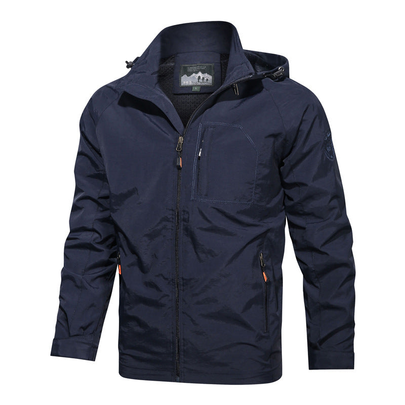 Street-wave Waterproof Hooded Jacket For Men With Warm Lining Lightweight Rain Coat